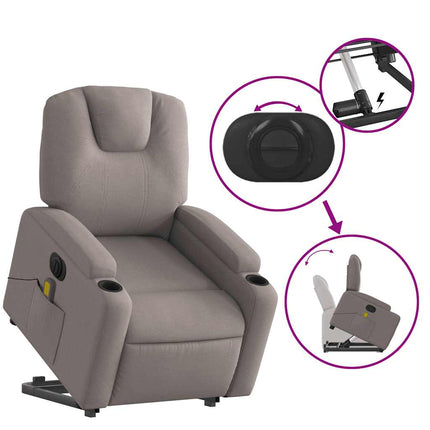Elektrisk massagefåtölj med uppresningshjälp taupe tyg