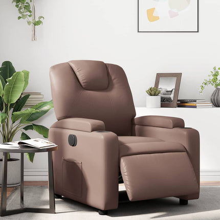 Elektronisk reclinerfåtölj brun konstläder