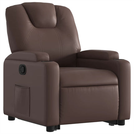 Reclinerfåtölj med uppresningshjälp brun konstläder