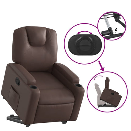 Reclinerfåtölj med uppresningshjälp brun konstläder