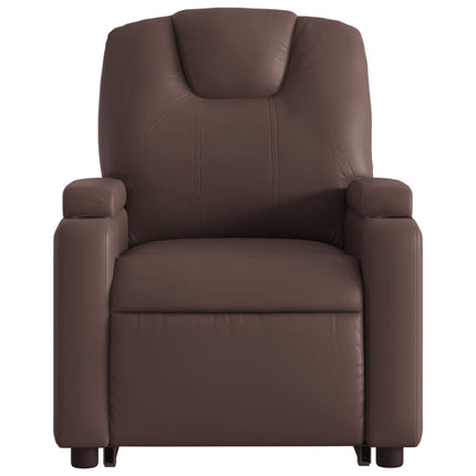 Reclinerfåtölj med uppresningshjälp brun konstläder