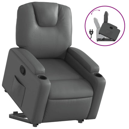 Reclinerfåtölj med uppresningshjälp grå konstläder