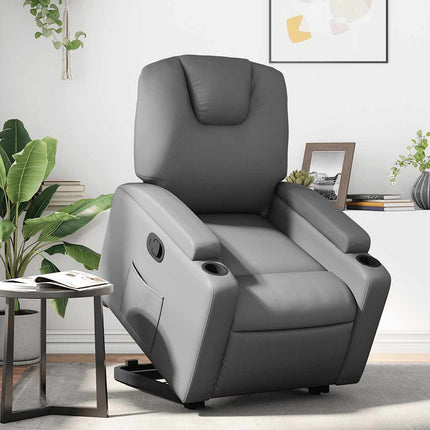 Reclinerfåtölj med uppresningshjälp grå konstläder