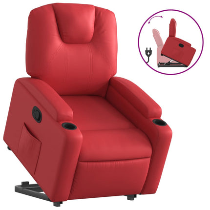 Reclinerfåtölj med uppresningshjälp röd konstläder
