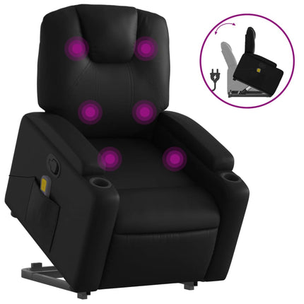 Massagefåtölj med uppresningshjälp svart konstläder