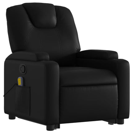 Massagefåtölj med uppresningshjälp svart konstläder