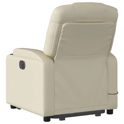 Massagefåtölj med uppresningshjälp gräddvit konstläder