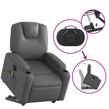 Massagefåtölj med uppresningshjälp Grå konstläder