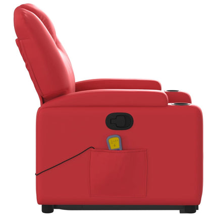 Massagefåtölj med uppresningshjälp röd konstläder