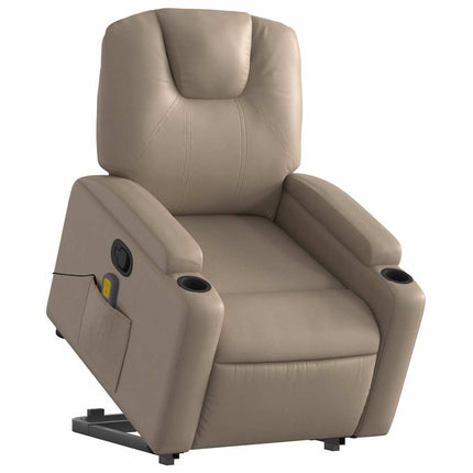 Massagefåtölj med uppresningshjälp cappuccino konstläder
