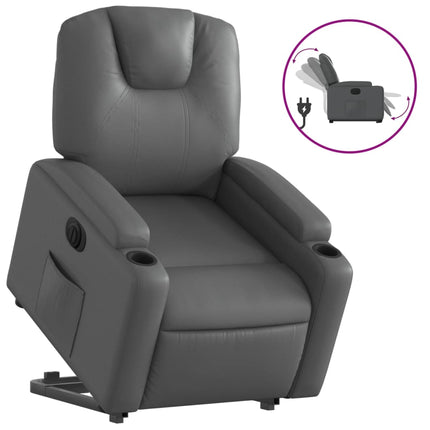 Reclinerfåtölj med uppresningshjälp grå konstläder