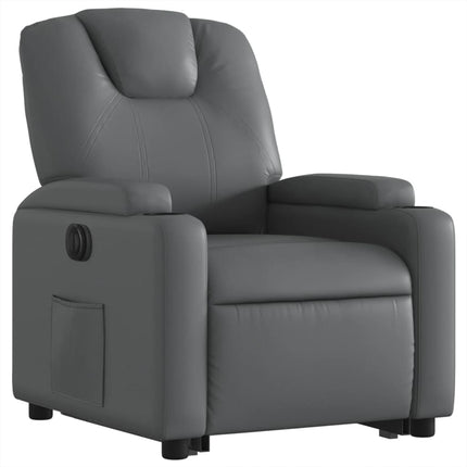 Reclinerfåtölj med uppresningshjälp grå konstläder