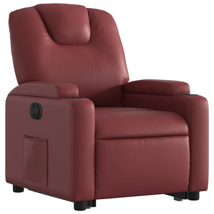 Reclinerfåtölj med uppresningshjälp vinröd konstläder