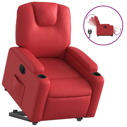 Reclinerfåtölj med uppresningshjälp röd konstläder