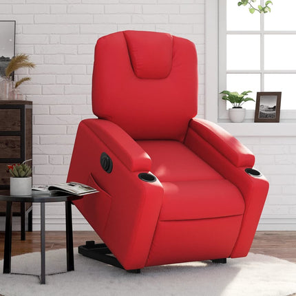 Reclinerfåtölj med uppresningshjälp röd konstläder