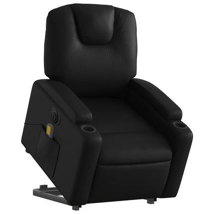Massagefåtölj med uppresningshjälp svart konstläder