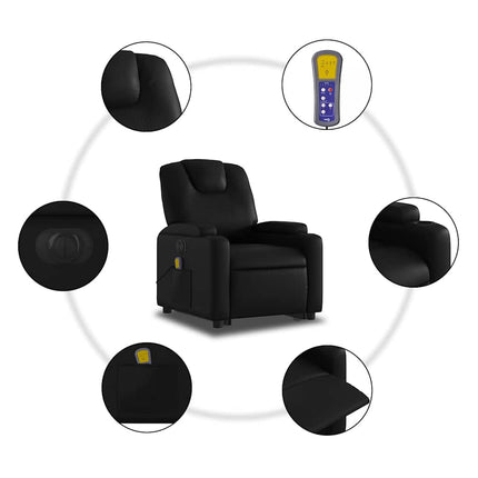 Massagefåtölj med uppresningshjälp svart konstläder