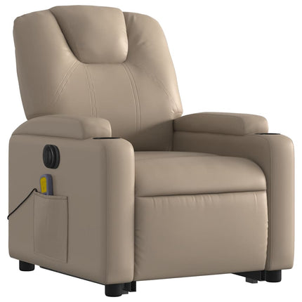 Massagefåtölj med uppresningshjälp cappuccino konstläder