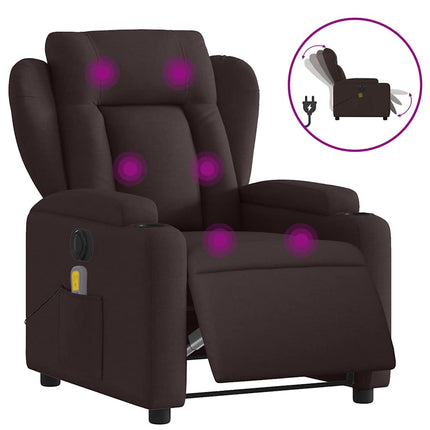 Elektrisk massagefåtölj mörkbrun tyg