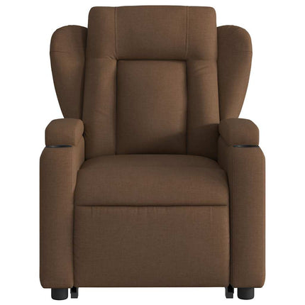 Reclinerfåtölj med uppresningshjälp brun tyg
