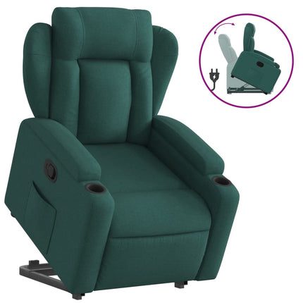 Reclinerfåtölj med uppresningshjälp mörkgrön tyg