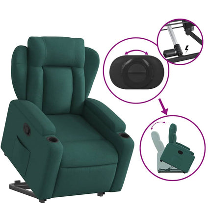 Reclinerfåtölj med uppresningshjälp mörkgrön tyg