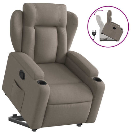 Reclinerfåtölj med uppresningshjälp taupe tyg