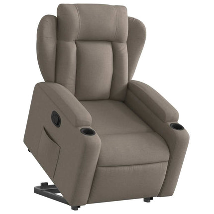 Reclinerfåtölj med uppresningshjälp taupe tyg