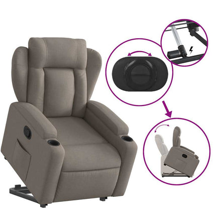 Reclinerfåtölj med uppresningshjälp taupe tyg