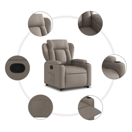 Reclinerfåtölj med uppresningshjälp taupe tyg