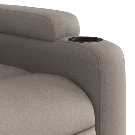 Reclinerfåtölj med uppresningshjälp taupe tyg
