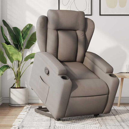 Reclinerfåtölj med uppresningshjälp taupe tyg