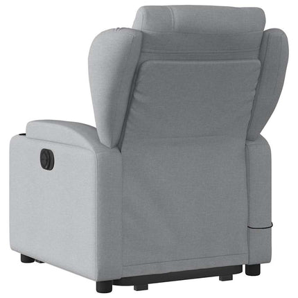 Massagefåtölj med uppresningshjälp ljusgrå tyg