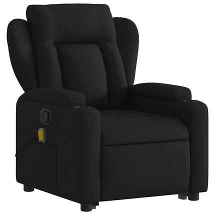 Massagefåtölj med uppresningshjälp svart tyg