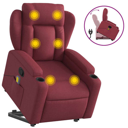 Massagefåtölj med uppresningshjälp vinröd tyg