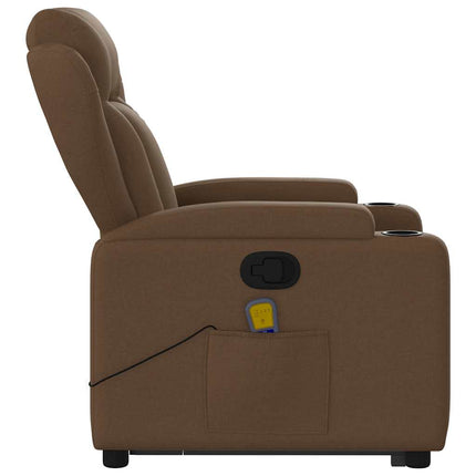 Massagefåtölj med uppresningshjälp brun tyg