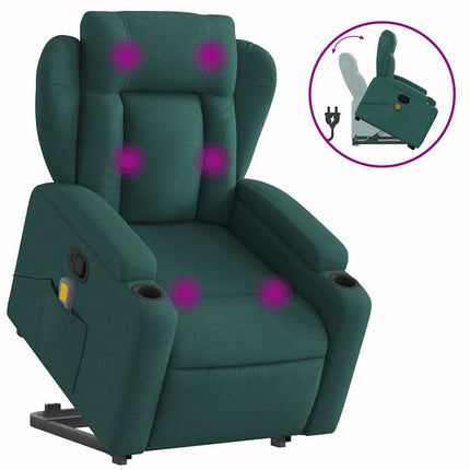 Massagefåtölj med uppresningshjälp mörkgrön tyg