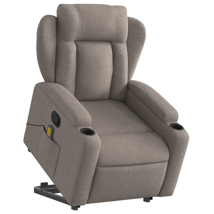 Massagefåtölj med uppresningshjälp taupe tyg