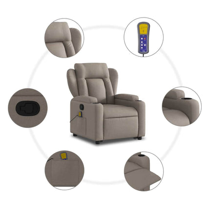 Massagefåtölj med uppresningshjälp taupe tyg