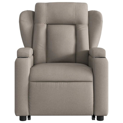 Massagefåtölj med uppresningshjälp taupe tyg