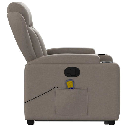 Massagefåtölj med uppresningshjälp taupe tyg