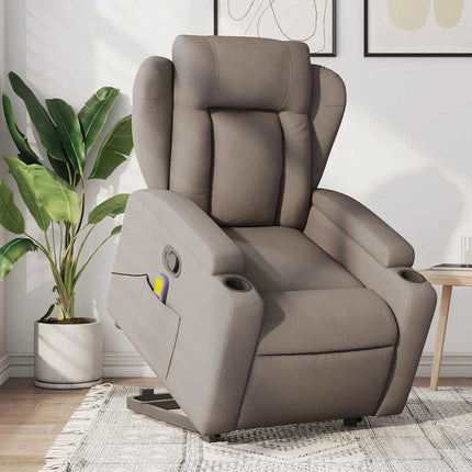 Massagefåtölj med uppresningshjälp taupe tyg