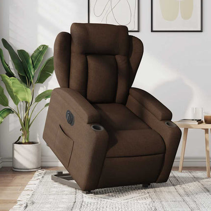 Elektrisk reclinerfåtölj med uppresningshjälp brun tyg