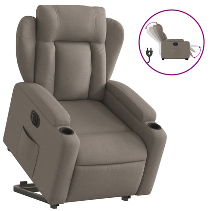 Elektrisk reclinerfåtölj med uppresningshjälp taupe tyg