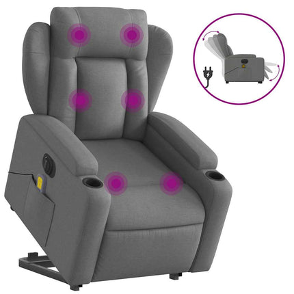 Elektrisk massagefåtölj med uppresningshjälp mörkgrå tyg