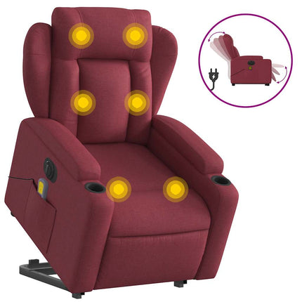 Elektrisk massagefåtölj med uppresningshjälp vinröd tyg