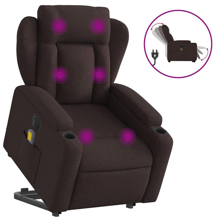Elektrisk massagefåtölj med uppresningshjälp mörkbrun tyg