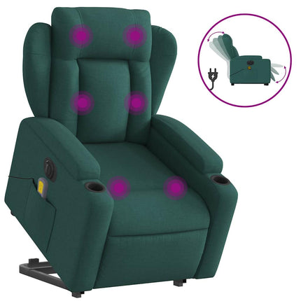 Elektrisk massagefåtölj med uppresningshjälp mörkgrön tyg