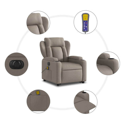 Elektrisk massagefåtölj med uppresningshjälp taupe tyg