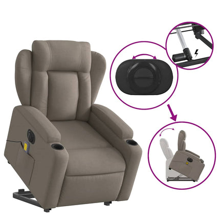 Elektrisk massagefåtölj med uppresningshjälp taupe tyg